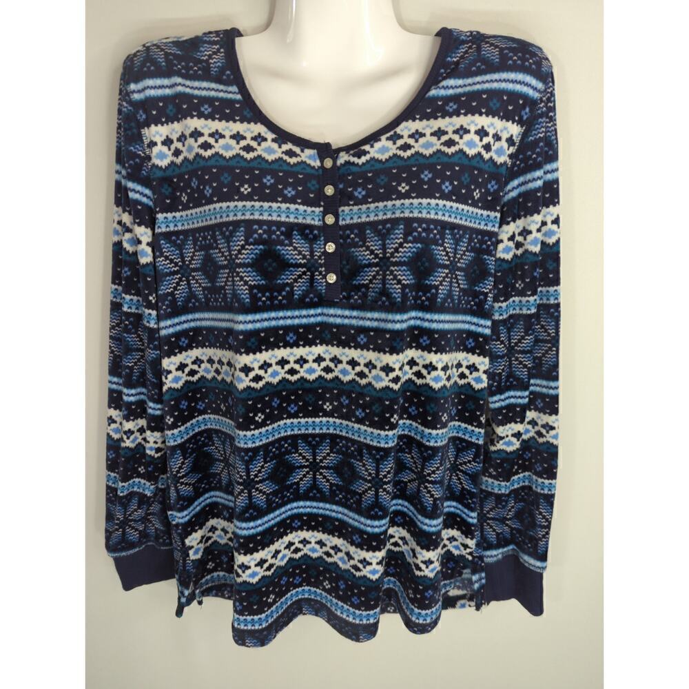 Nautica Women's Half Button Round Neck Long Sleeve Sweatshirt Blue Size Small